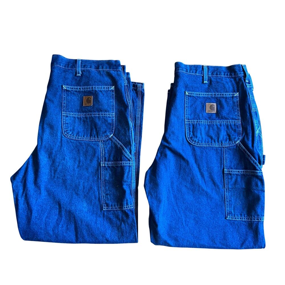 2 pair Carhartt Mens Carpenter Jeans Blue Denim 40x30 Loose Fit Utility Pants